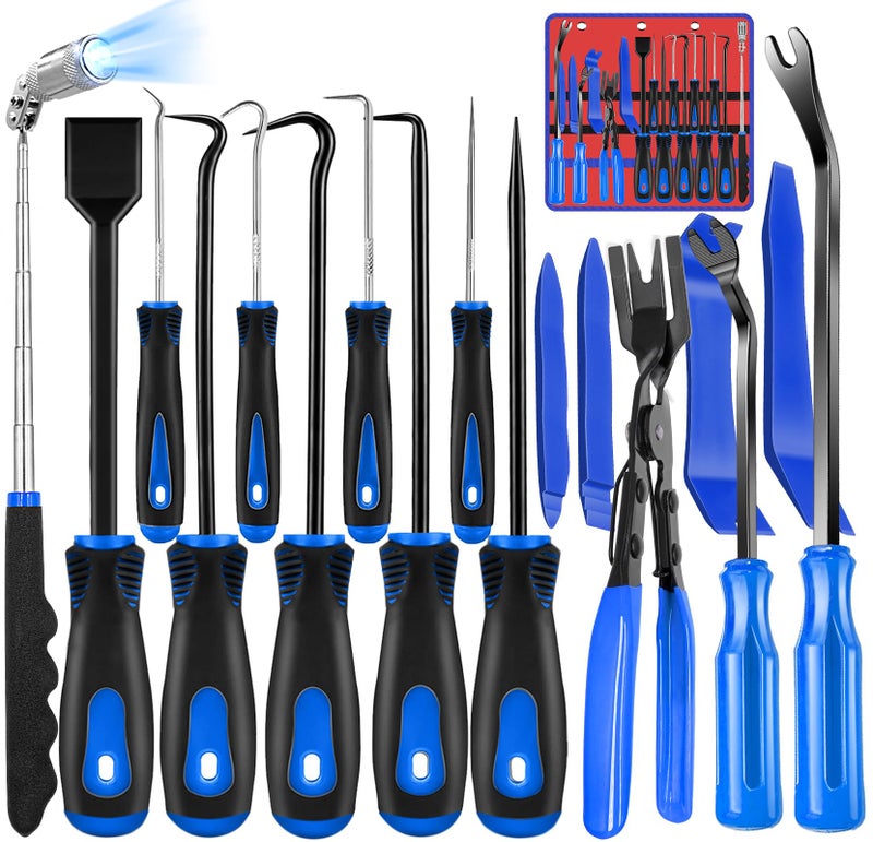 Keze 17 Pcs Hook and Pick Set Auto Trim Removal Tool KitClip Plier Remover Tool Gasket Scraper Telescoping Magnetic Pickup Tool for Automotive Repair and Car Body Door Panel Fastener Removal - Image 3