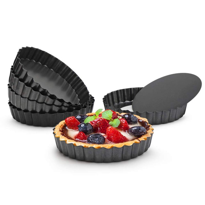 Beasea 4 Inch Mini Quiche Pan Set of 6 NonStick Tart Pan with Removable Bottom Round Mini Pie Pans for Oven Baking Quiche Cheese Cakes
