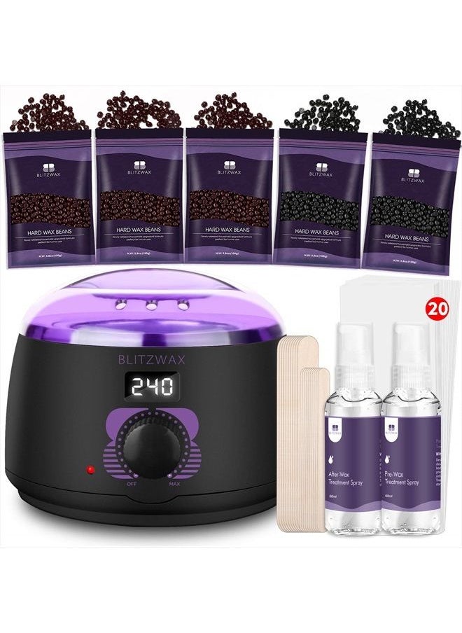 BLITZWAX - Waxing Kit for Women Men Digital Wax Warmer Hard Wax Kit with 50 Wax Accessories 14oz Wax Beans for Full Body Brazilian Bikini Armpit Hair Removal - Image 1