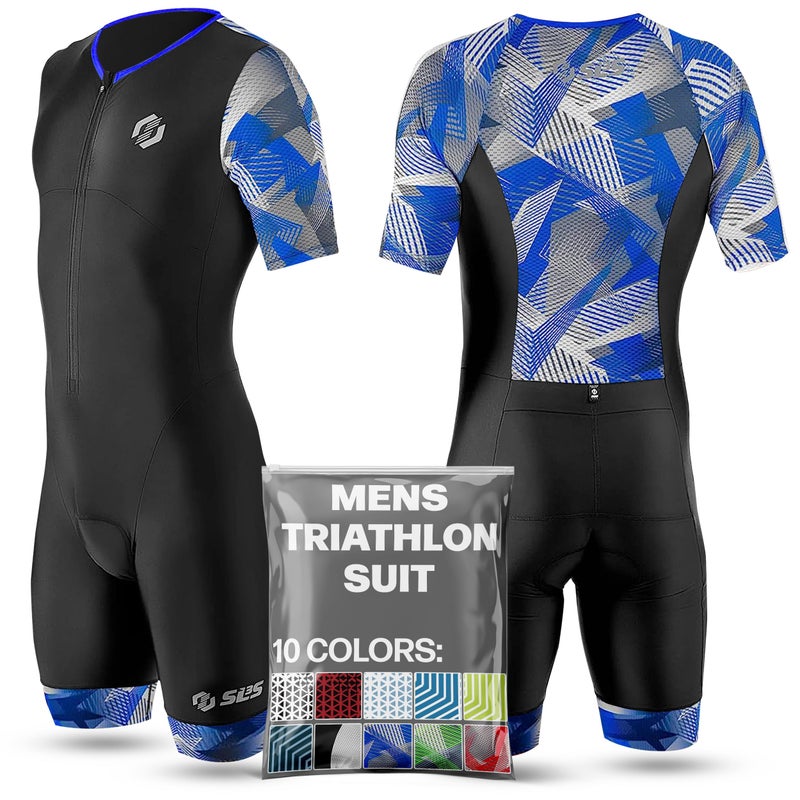 SLS3 Triathlon Suits Mens - Aerodynamic Sleeved Tri Suit Men â€“ Lightweight Trisuit with Premium FX Fabrics - 2 Pockets (Blue Edge, Small) - Image 1