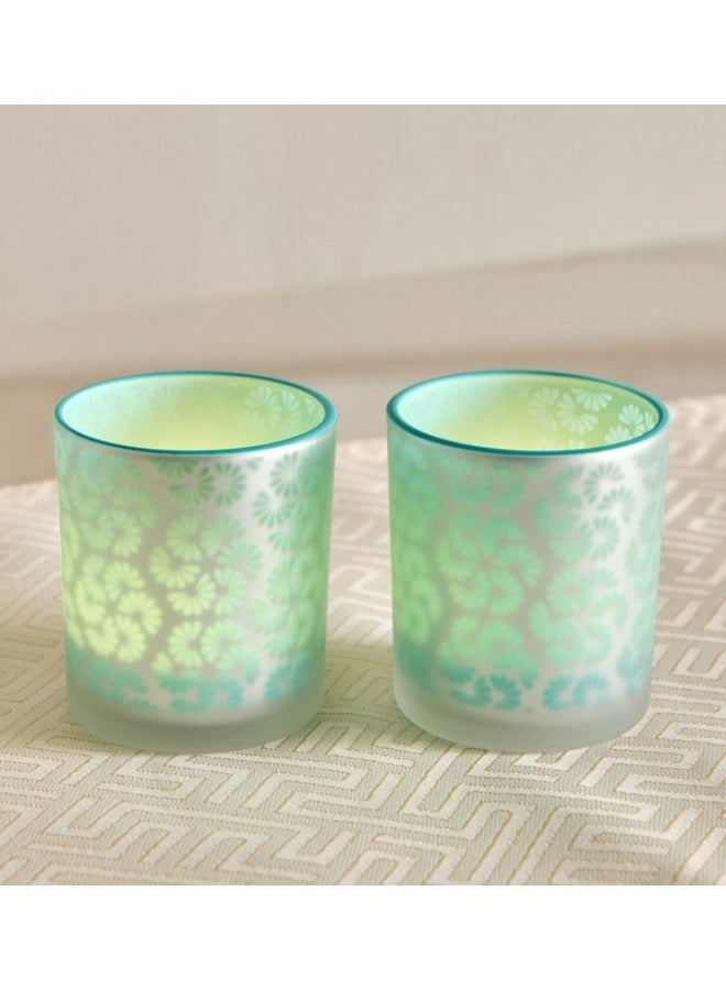 هوم بوكس طقم شمعدانات ديكورية زجاج مضبب بنقشة زهرية - Image 2