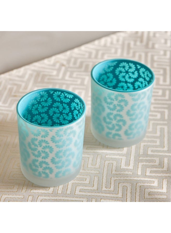 هوم بوكس طقم شمعدانات ديكورية زجاج مضبب بنقشة زهرية - Image 3