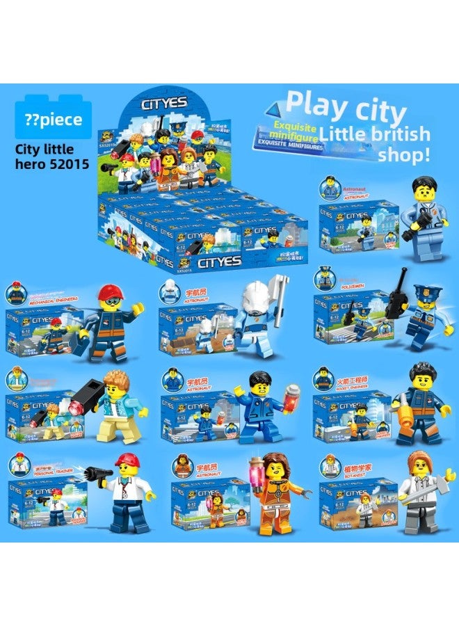 Children's Educational Assembled Toys Boys Small Box Particles Assembled Animals Underwater World Building Blocks Kindergarten Gift Award-Color:52015 Little Hero Character 10 Boxes - Image 1