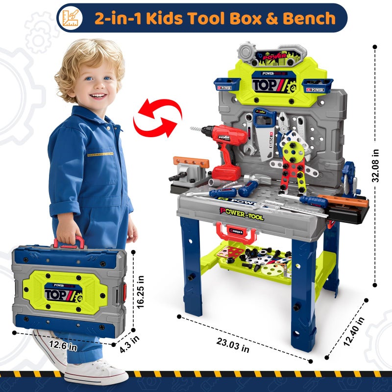 ShyLizard Kids Tool Bench with Realistic Electric Drill, 132 PCS Toddler Tool Set, Birthday Toys for Kids Ages 3 4 5 6 7 8, Toddlers Tool Box & Workbench, Kids Tool Set for Boys 3-5 6-8 (Green) - Image 5