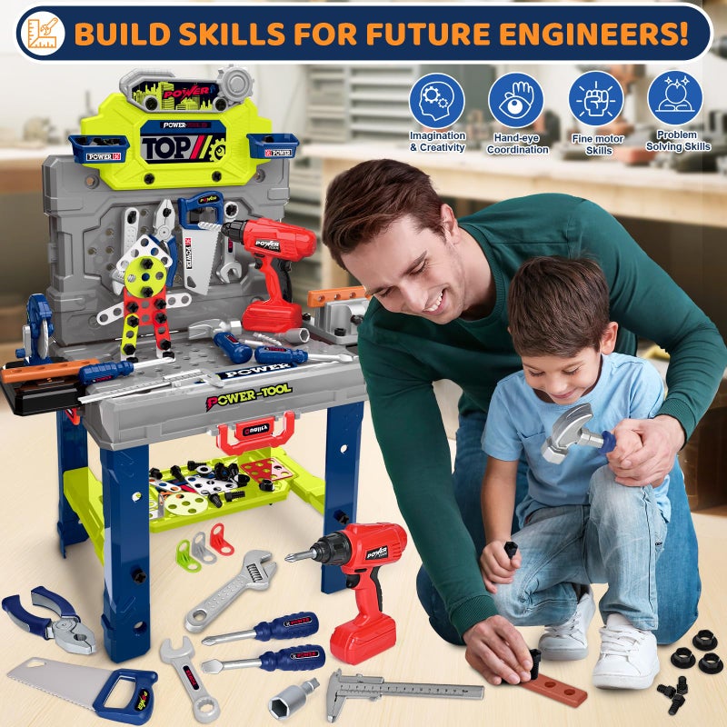 ShyLizard Kids Tool Bench with Realistic Electric Drill, 132 PCS Toddler Tool Set, Birthday Toys for Kids Ages 3 4 5 6 7 8, Toddlers Tool Box & Workbench, Kids Tool Set for Boys 3-5 6-8 (Green) - Image 4