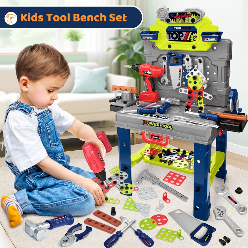 ShyLizard Kids Tool Bench with Realistic Electric Drill, 132 PCS Toddler Tool Set, Birthday Toys for Kids Ages 3 4 5 6 7 8, Toddlers Tool Box & Workbench, Kids Tool Set for Boys 3-5 6-8 (Green) - Image 3