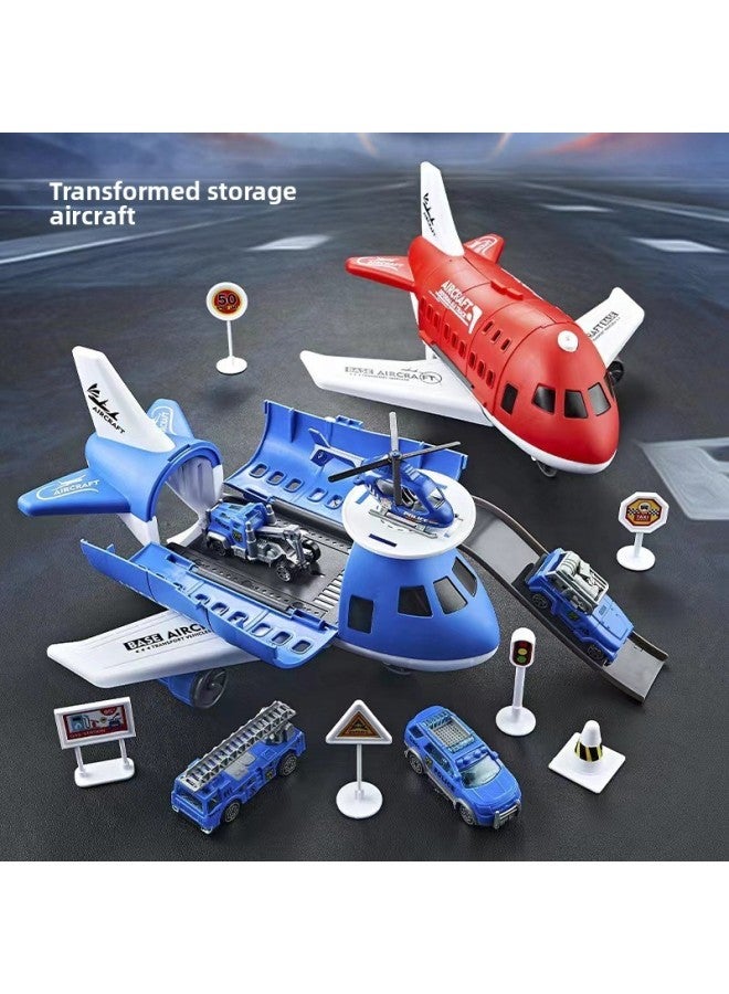Kidsren's Airplane Toy Set Boy Toy Storage Transport Aircraft Model Road Sign Track Multi-function-Color:Engineering Storage Aircraft + Road Signs + Map + Sound Effects [window Color Box]  - Image 2