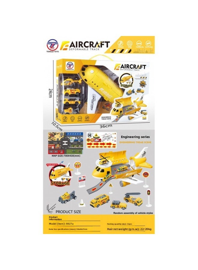 Kidsren's Airplane Toy Set Boy Toy Storage Transport Aircraft Model Road Sign Track Multi-function-Color:Engineering Storage Aircraft + Road Signs + Map + Sound Effects [window Color Box]  - Image 1