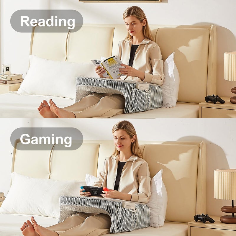 cooloo8 Reading Pillow for Bed, Petite Adults, Teens Arm Rest Pillow, Reading Lap Pillow, Memory Foam Lap Desk Pillow for Reading, Working, Playing, Crocheting in Bed Couch(Ash Grey) - Image 5