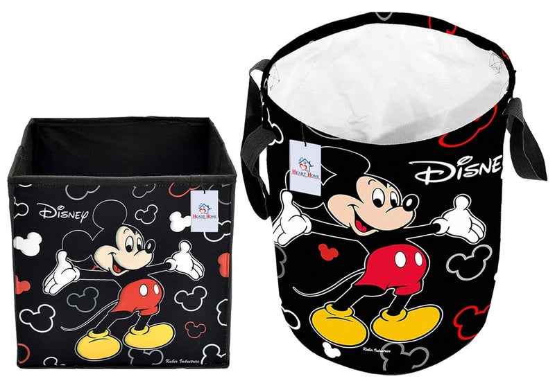 Kuber Industries Heart Home Disney Print Non Woven Fabric Foldable Large Size Storage Cube Toy and Laundry Bag, Laundry Basket Organizer 45 L (Set of 2, Black)-HEART10413 - Image 1