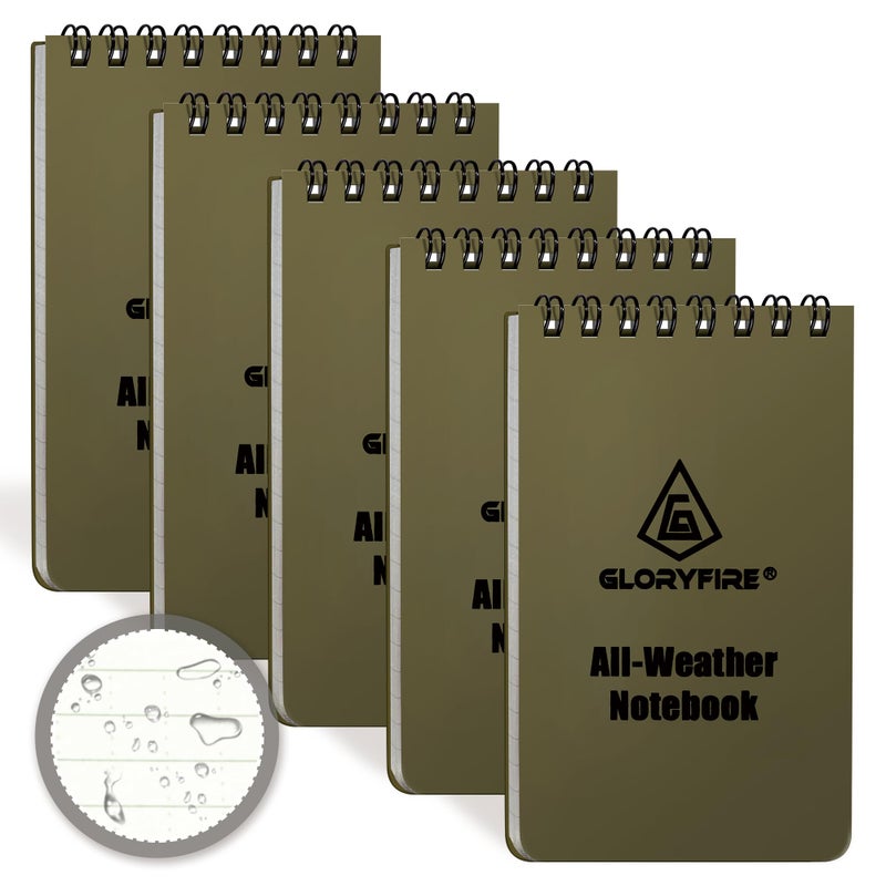 GLORYFIRE Waterproof Notebook Tactical All-Weather Spiral Memo Paper Notepad with Waterproof Grid Paper for Outdoor Activities Recording 3"x5" (5pcs) - Image 1