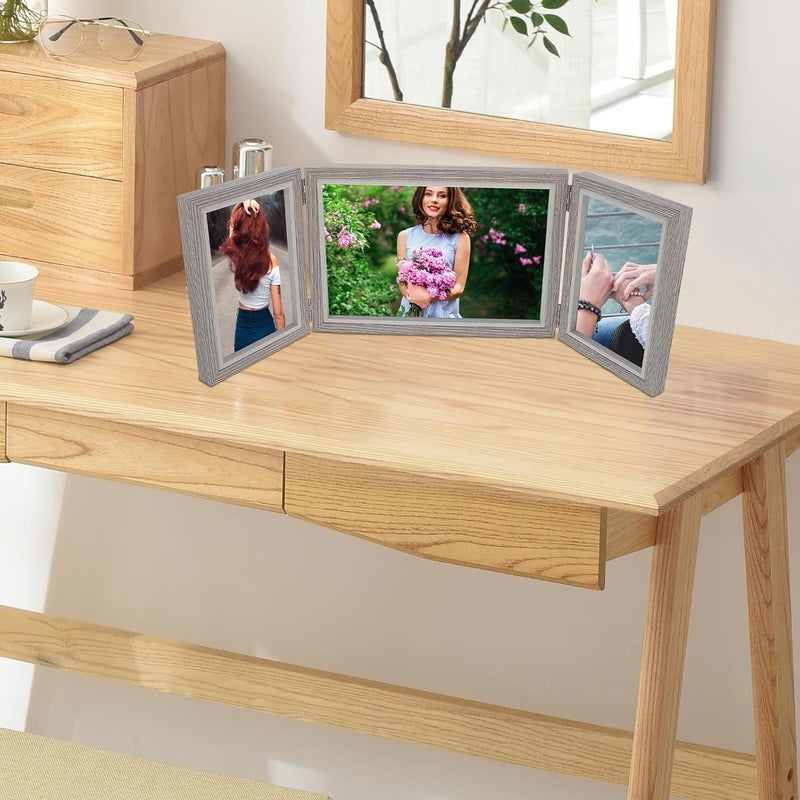 Wooden Foldable Photo Frame Set 3-panel Tabletop Display, Light Gray Multi-size (2x 6-inch 1x 7-inch) Decorative Collage Frame for Home Décor - Image 5