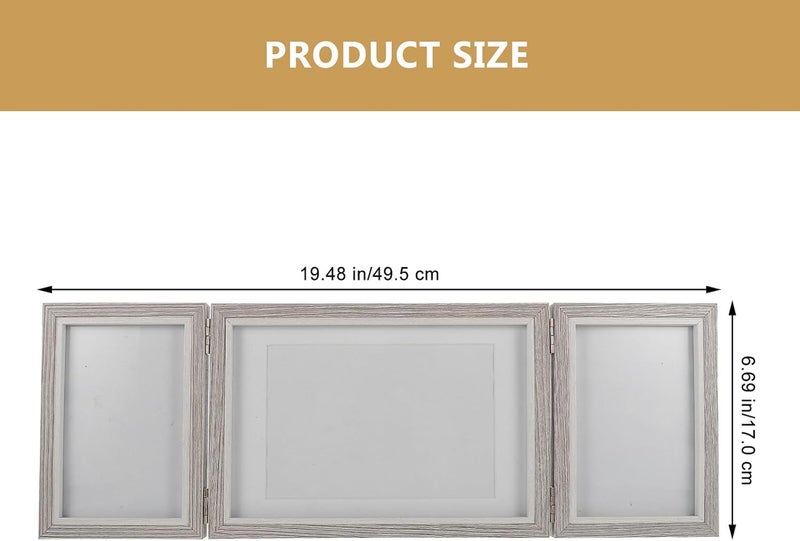 Wooden Foldable Photo Frame Set 3-panel Tabletop Display, Light Gray Multi-size (2x 6-inch 1x 7-inch) Decorative Collage Frame for Home Décor - Image 2