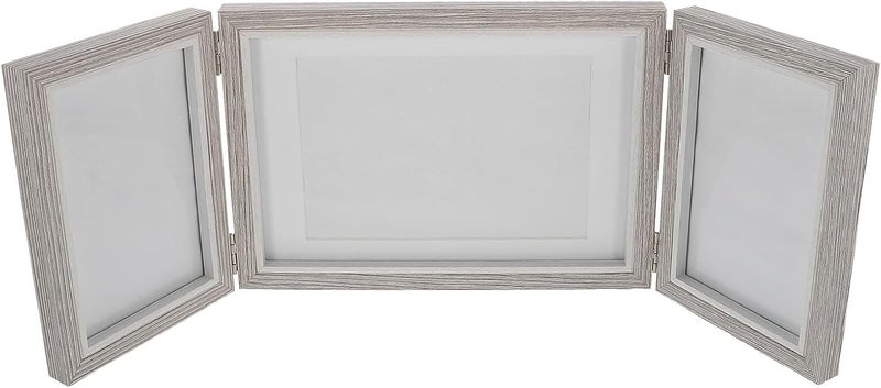 Wooden Foldable Photo Frame Set 3-panel Tabletop Display, Light Gray Multi-size (2x 6-inch 1x 7-inch) Decorative Collage Frame for Home Décor - Image 1
