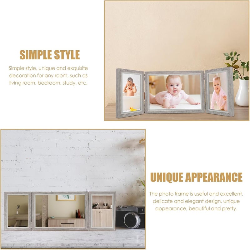 Wooden Foldable Photo Frame Set 3-panel Tabletop Display, Light Gray Multi-size (2x 6-inch 1x 7-inch) Decorative Collage Frame for Home Décor - Image 3