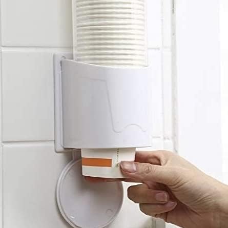 Tendula Paper Cup Dispenser Holder Wall Mounted Plastic Drinking Water Cup Dispenser Glass Dispenser Holder Disposable Cup Holder Organizer Sticker or Screw Plate Mountable Plastic - Image 3