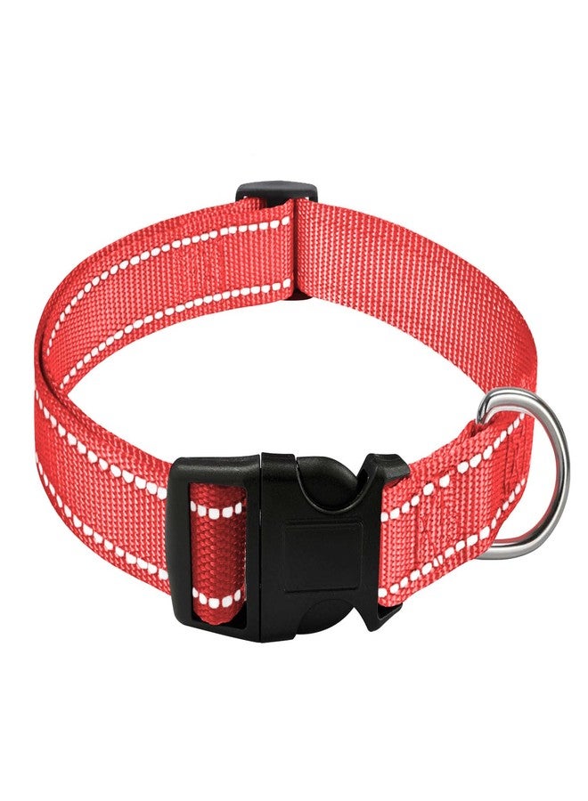 Bozenu Dog Collar with Buckle, Breathable Nylon Reflective Adjustable Dog Collars for Small, Medium, Large Dogs, Red/Large - Image 1