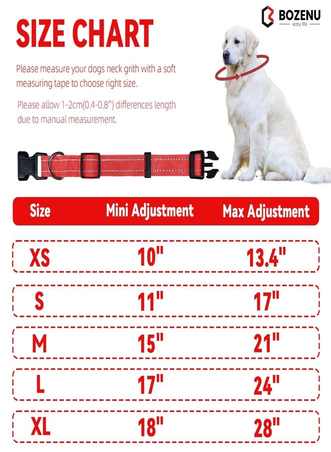 Bozenu Dog Collar with Buckle, Breathable Nylon Reflective Adjustable Dog Collars for Small, Medium, Large Dogs, Red/Large - Image 3