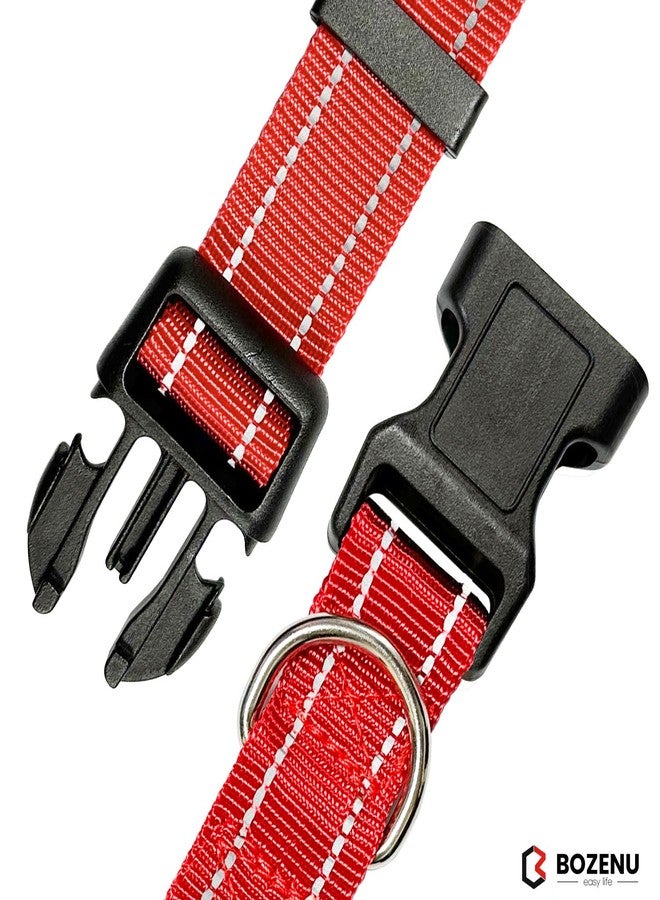 Bozenu Dog Collar with Buckle, Breathable Nylon Reflective Adjustable Dog Collars for Small, Medium, Large Dogs, Red/Large - Image 5