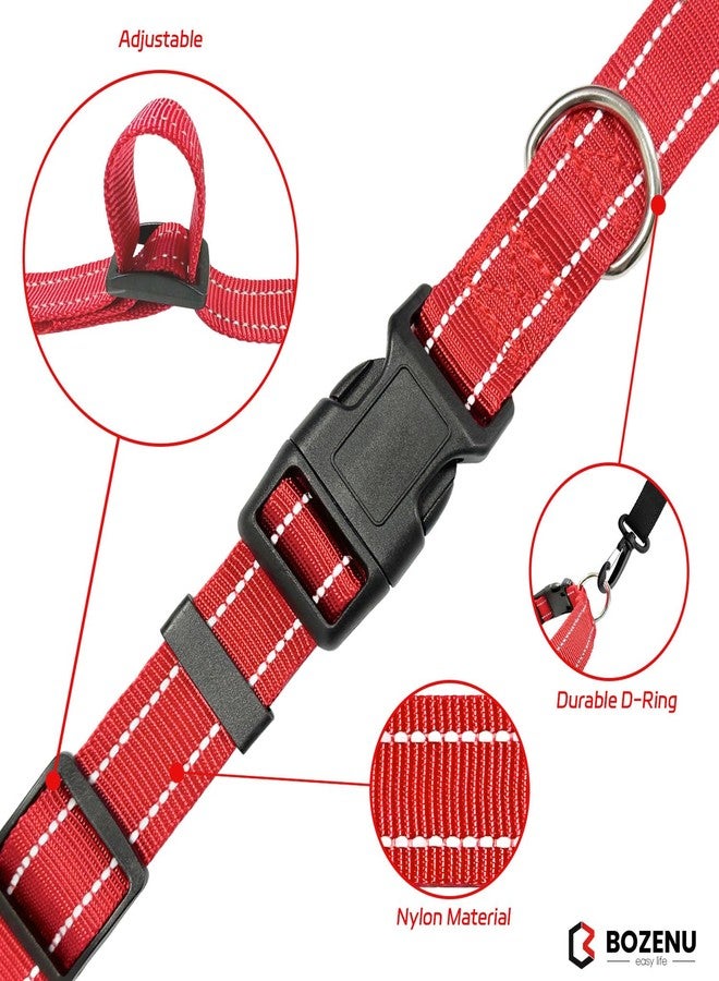 Bozenu Dog Collar with Buckle, Breathable Nylon Reflective Adjustable Dog Collars for Small, Medium, Large Dogs, Red/Large - Image 4