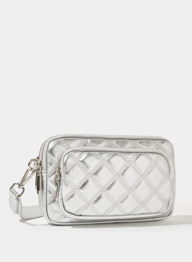ستايلي Silver Quilted Crossbody Bag