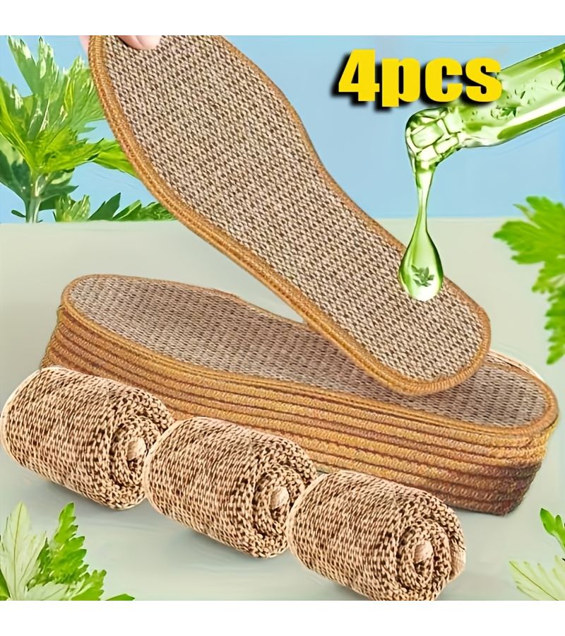 4 Pcs Mugwort Deodorizing Insoles For Summer Unisex Ice Cool Breathable Mesh Non Stuffy Soft Sole Anti Slip Foot Pad Size EU42 26cm - Image 1