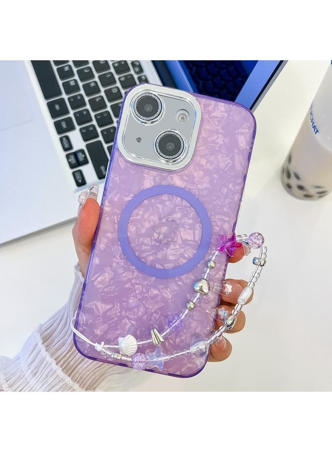 S-TOP Case For iPhone 14 Plating Texture Wristband MagSafe TPU Phone Case with Glitter Lens Film - Image 1