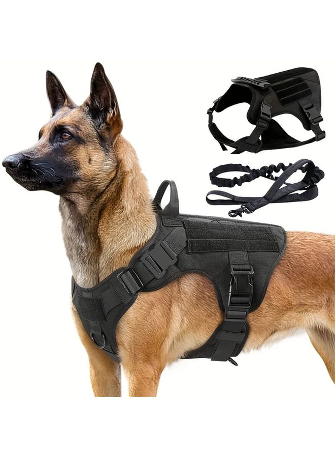 Tactical Dog Vest with 4ft Leash Durable Black Dog Harness for Medium and Large Dogs XL Size Adjustable Straps Secure Buckles Ergonomic Design for Outdoor Training Hiking and Tactical Use Without Battery - Image 1