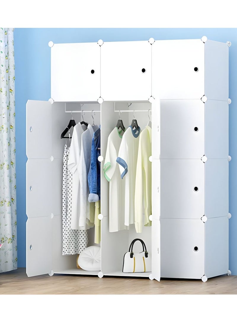 DubaiGallery خزانة ملابس modular، رفوف modular، منظم ملابس modular للمنزل، رف تخزين لغرفة النوم، 12 وحدة، 2 قضيب - Image 1