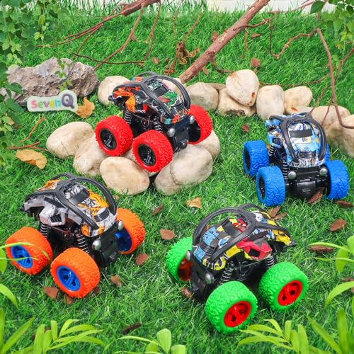 SevenQ Monster Truck Toys Cars for Boys 4 Pack Race Cars Party Favors for Kids Push and Go Flip Stunt Pull Back Cars Toddler Toys Classroom Prizes Christmas Goodie Bag Stuffers Birthday Gifts - Image 5