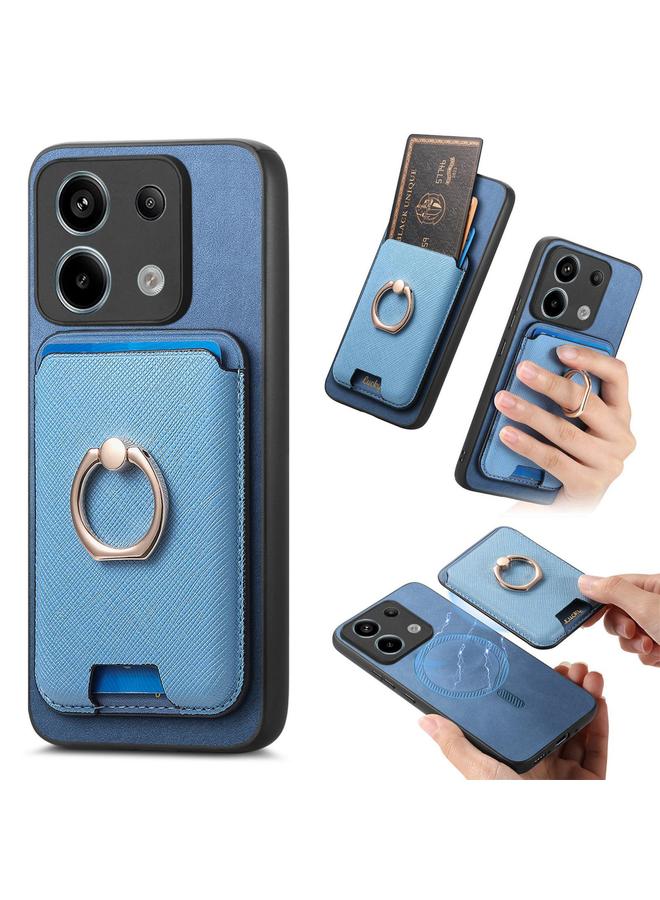 اس-توب جراب لهاتف Redmi Note 13 Pro 4G / Poco M6 Pro 4G جراب جلدي بتصميم متقاطع عتيق مع حلقة عمودية وحقيبة بطاقات MagSafe - Image 1