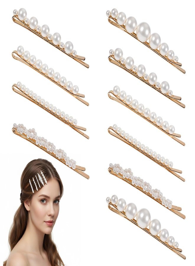 Shimmeroo 10Pcs Pearl Hair Clip,Pearl Decorative Clips for Hair Pins,Gold Barrettes for Women Wedding,Bridesmaid Decorative Barrettes - Image 1
