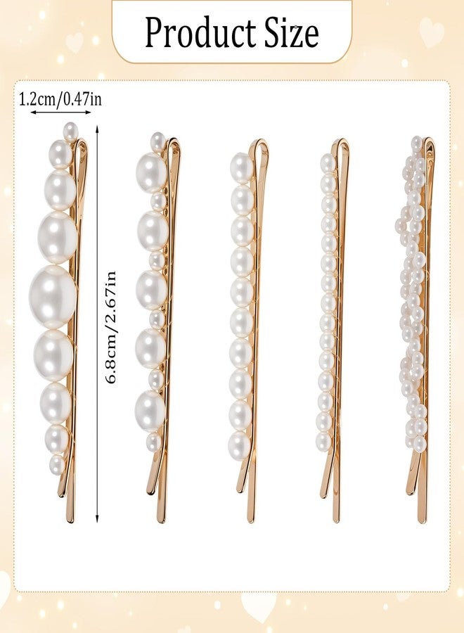 Shimmeroo 10Pcs Pearl Hair Clip,Pearl Decorative Clips for Hair Pins,Gold Barrettes for Women Wedding,Bridesmaid Decorative Barrettes - Image 2