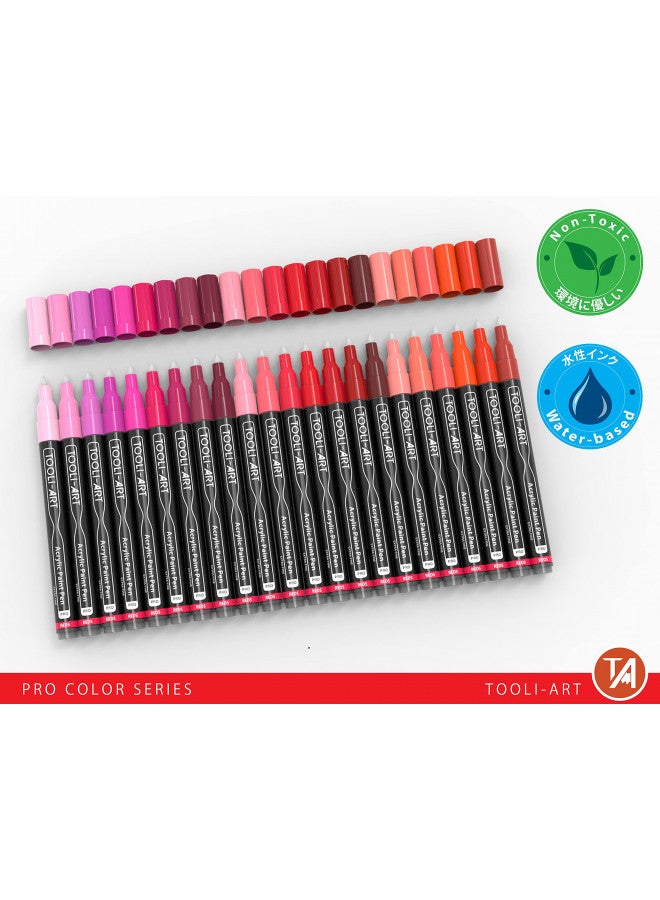 TOOLI-ART Acrylic Paint Pens 22 Red & Pink Tones Assorted Pro Color Series Markers Set 0.7mm Extra Fine Tip for Rock Painting, Glass, Mugs, Wood, Metal, Canvas, Projects, Non Toxic, Waterbased, Quick Drying - Image 3