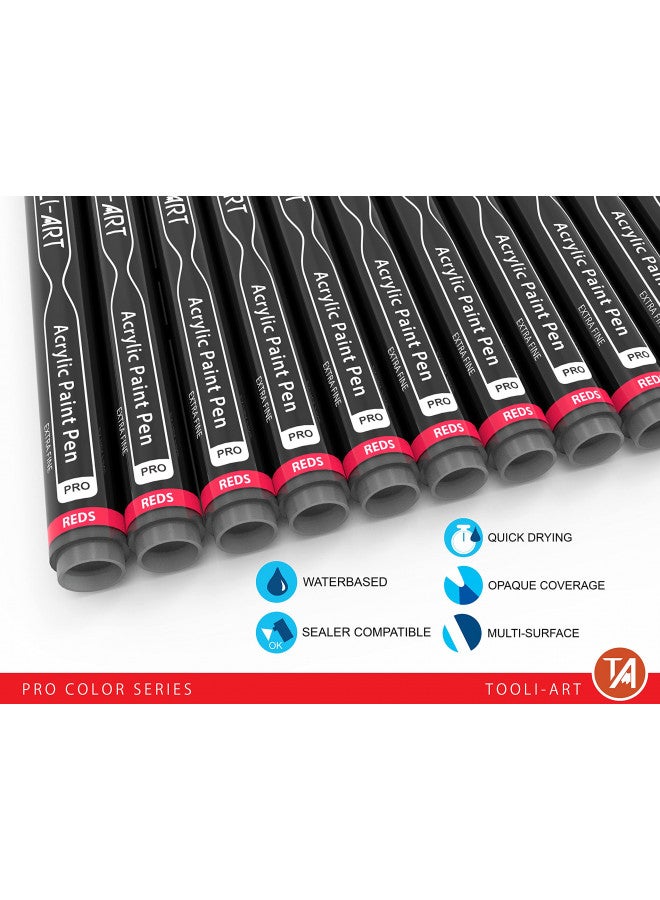 TOOLI-ART Acrylic Paint Pens 22 Red & Pink Tones Assorted Pro Color Series Markers Set 0.7mm Extra Fine Tip for Rock Painting, Glass, Mugs, Wood, Metal, Canvas, Projects, Non Toxic, Waterbased, Quick Drying - Image 5