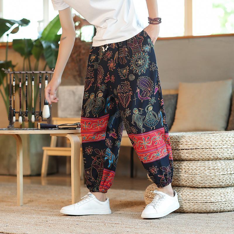 Summer Thai Linen Casual Mens Trousers Sunflower  - Image 1