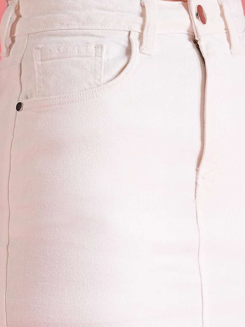 globus Women White Back Slit Denim Pencil Skirt