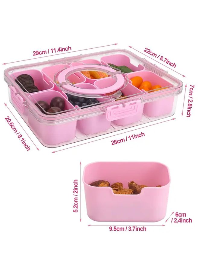 8 Compartment Snack Box Pink With Lids And Handles Portable Tray For Candy Fruit Nuts Snacks Parties Picnics Holidays And Gift Giving - Image 2