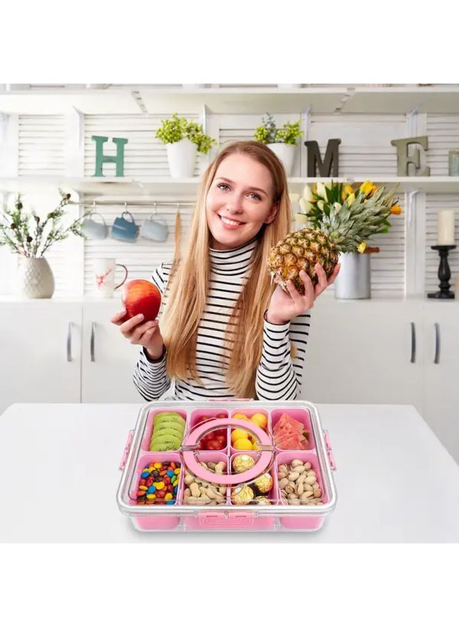 8 Compartment Snack Box Pink With Lids And Handles Portable Tray For Candy Fruit Nuts Snacks Parties Picnics Holidays And Gift Giving - Image 3