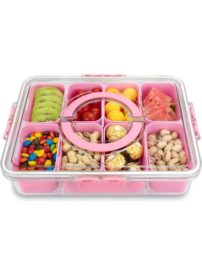 8 Compartment Snack Box Pink With Lids And Handles Portable Tray For Candy Fruit Nuts Snacks Parties Picnics Holidays And Gift Giving - Image 1