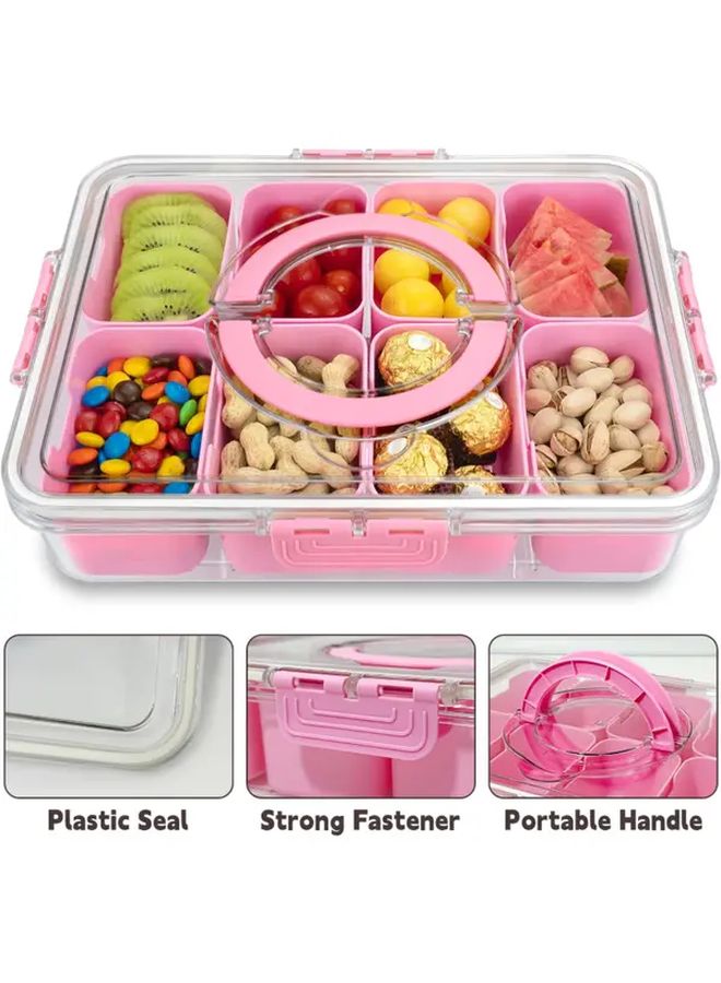 8 Compartment Snack Box Pink With Lids And Handles Portable Tray For Candy Fruit Nuts Snacks Parties Picnics Holidays And Gift Giving - Image 4