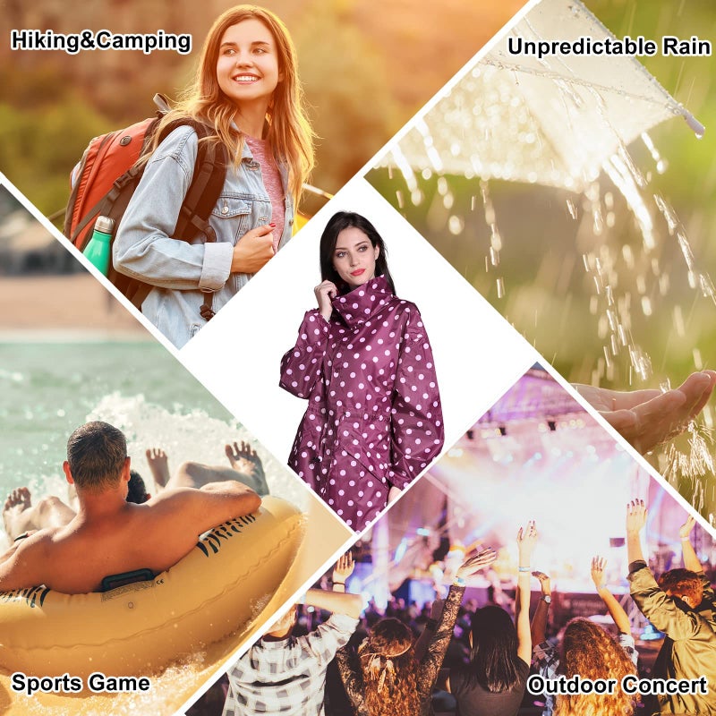 LAMA Womens Long Raincoats Rain Jacket Waterproof Packable Outdoor Hooded Windbreaker Lightweight Adjustable Waist for Outdoors(Red Point, XL) - Image 2