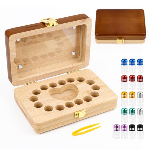 Coolrunner Tooth Boxes for Lost Teeth for Kids, Baby Teeth Keepsake Box for 16 Kisd Teeth, Solid Wood Teeth Boxes, Baby Tooth Box with tweezers and mini bottle - Image 1