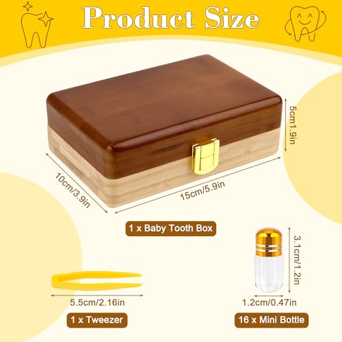 Coolrunner Tooth Boxes for Lost Teeth for Kids, Baby Teeth Keepsake Box for 16 Kisd Teeth, Solid Wood Teeth Boxes, Baby Tooth Box with tweezers and mini bottle - Image 2