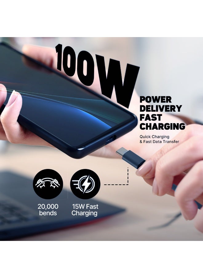 FITIT كابل USB-C إلى USB-C بطول 2م – شحن سريع 100 واط PD، مضفر من النايلون، متين مع عمر انحناء يزيد عن 20,000، غلاف من الألمنيوم – fitit - Image 5