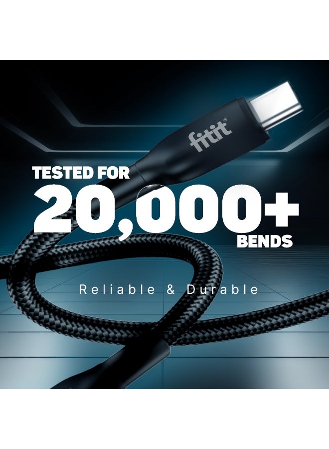 FITIT كابل USB-C إلى USB-C بطول 2م – شحن سريع 100 واط PD، مضفر من النايلون، متين مع عمر انحناء يزيد عن 20,000، غلاف من الألمنيوم – fitit - Image 4