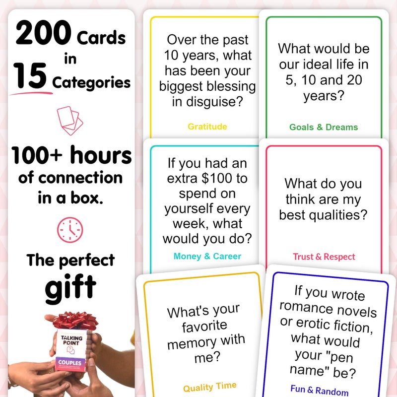 TALKING POINT CARDS 200 Couples Conversation Cards - Dating Card Game for Adults - Enjoy Better Relationships and Deeper Intimacy - Fun Couples Game for Date Night  Valentine Card Games for Couples - Image 3