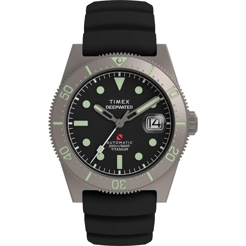 TIMEX ساعة Timex للرجال Deep Water Reef 41 مم بحزام أسود وقرص أسود وعلبة من التيتانيوم - Image 2