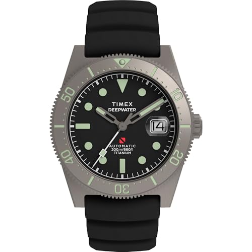 TIMEX ساعة Timex للرجال Deep Water Reef 41 مم بحزام أسود وقرص أسود وعلبة من التيتانيوم - Image 1