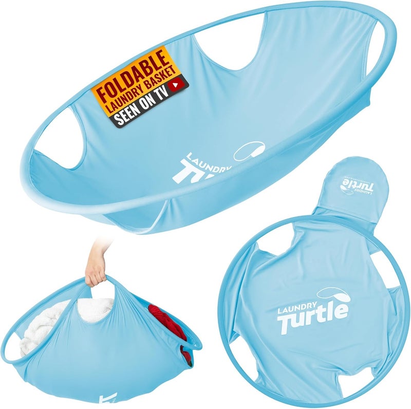 Laundry Turtle Collapsible Laundry Basket | Revolutionary Foldable Laundry Hamper | Innovative Laundry Basket for Dirty Clothes Washing & Dryer Removal Portable Laundry Grabber (Aqua, Large) - Image 1